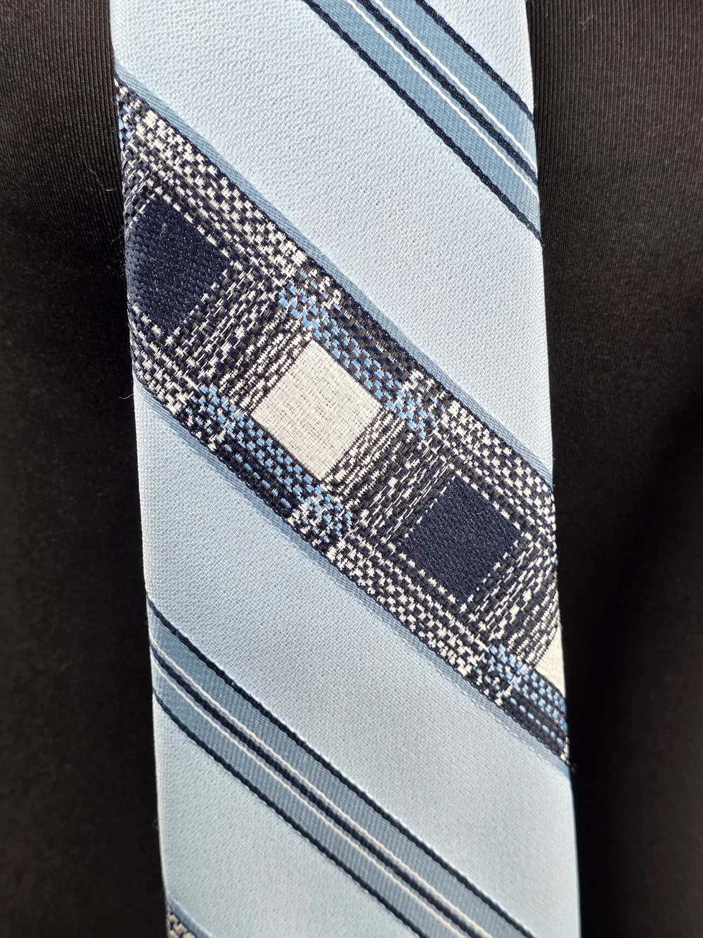 Vintage D’ZIO 70s 80s Blue Geometric Plaid Stripe Tie 3”